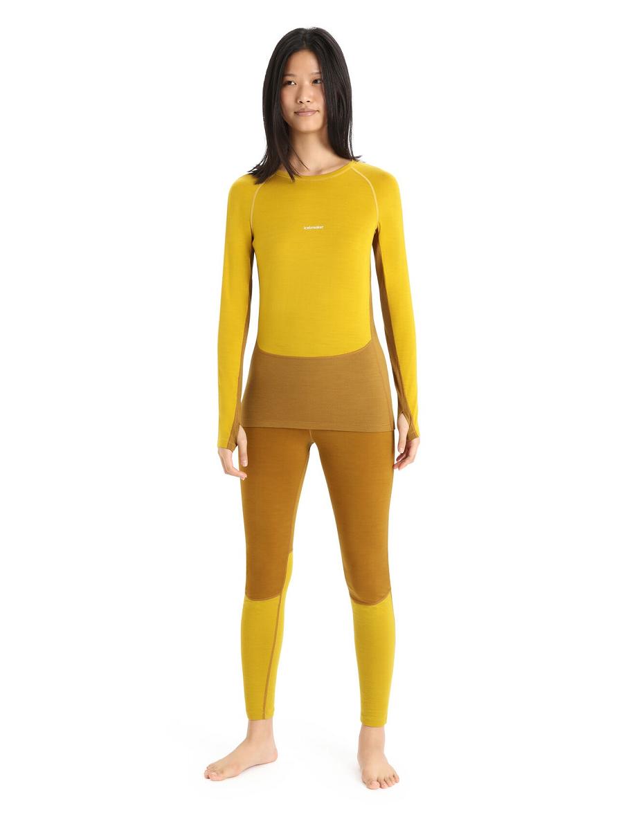 Icebreaker 200 ZoneKnit™ Merino Long Sleeve Crewe Női Base Layers Arany | HU 1849MQZA